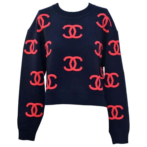 chanel sweater blue|authentic Chanel logo sweater.